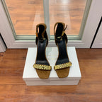 BALMAIN 25S METAL STRAP HIGH HEELS 95MM IN BROWN SUEDE GOLD HARDWARE