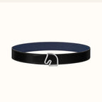 BOUCLE BELT BUCKLE & REVERSIBLE NAVY BLUE AND BLACK AND WHITE LEATHER STRAP 38MM SILVER HARDWARE