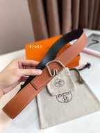 BOUCLE BELT BUCKLE & REVERSIBLE GINGER ORANGE AND BLACK LEATHER STRAP 38MM SILVER HARDWARE