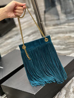 GRACE TASSEL 21 BLUE GREEN SUEDE HOBO BAG