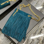 GRACE TASSEL 21 BLUE GREEN SUEDE HOBO BAG