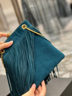 GRACE TASSEL 21 BLUE GREEN SUEDE HOBO BAG