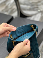 GRACE TASSEL 21 BLUE GREEN SUEDE HOBO BAG