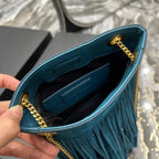 GRACE TASSEL 21 BLUE GREEN SUEDE HOBO BAG