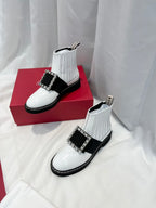 VIV' RANGERS CHELSEA BOOTIES IN WHITE CALFSKIN CRYSTAL BUCKLE