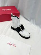 VIV' RANGERS CHELSEA BOOTIES IN WHITE CALFSKIN CRYSTAL BUCKLE