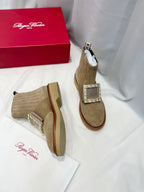 VIV' RANGERS CHELSEA BOOTIES IN LIGHT BROWN SUEDE CRYSTAL BUCKLE