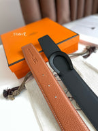 HM LUCK BELT BUCKLE & REVERSIBLE GINGER ORANGE AND BLACK LEATHER STRAP 38MM