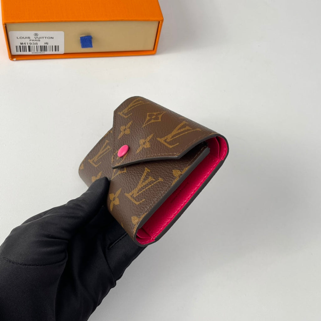 LV M41938 Victorine Wallet Brown Rose Red Monogram Canvas 221675
