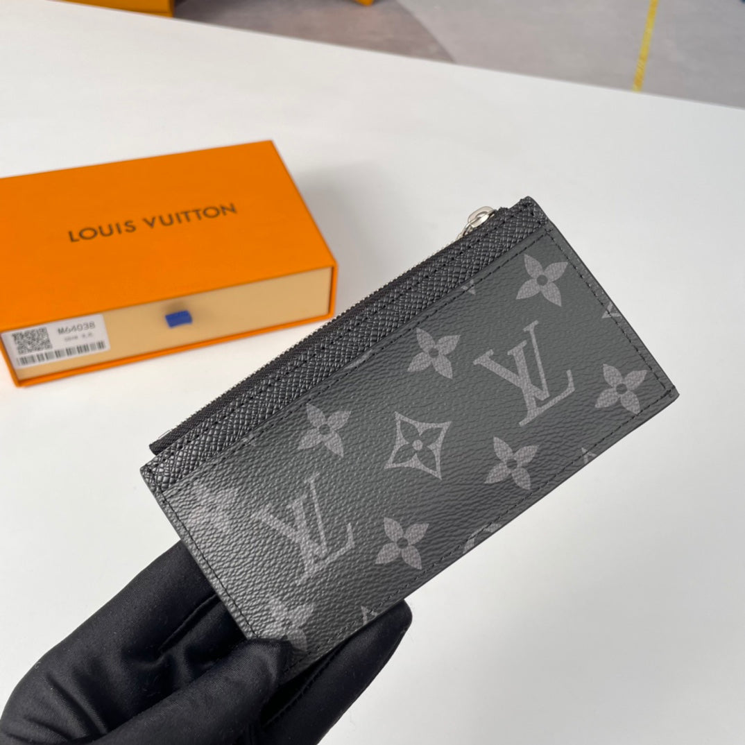 LV M64038 Coin Card Holder Black Monogram Canvas 221505