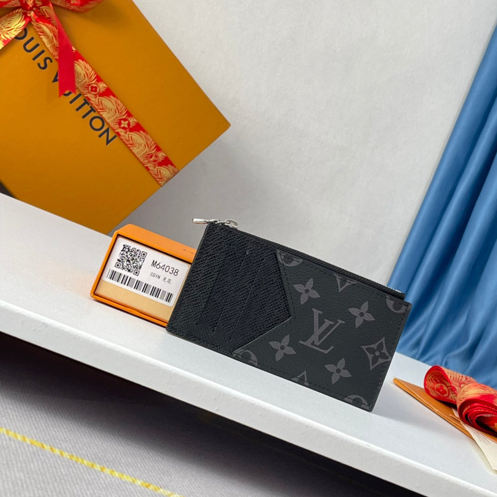 LV M64038 Coin Card Holder Black Monogram Canvas 221505
