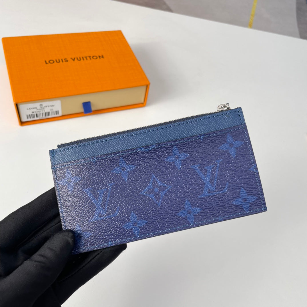 LV M30271 Coin Card Holder Blue Monogram Canvas 221508