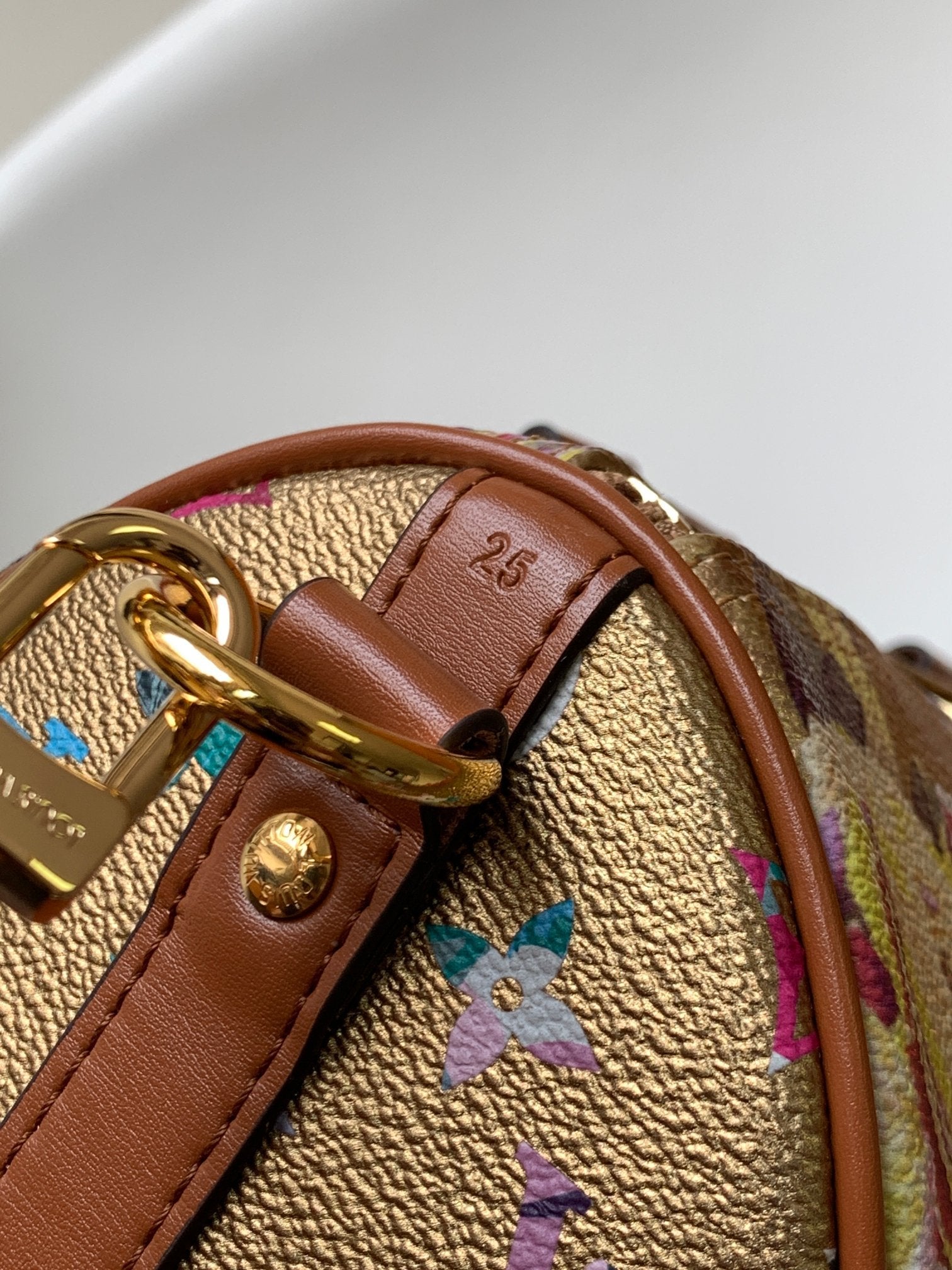 LV Speedy Bandoulière 25 Gold Floral Pattern Leather GHW