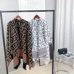 FF 140 CM PONCHO CHOCOLATE BROWN MIX BLACK WOOL AND SILK