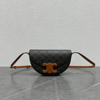 Celine Besace Cuir Bag Triomphe Black Brown Canvas & Calfskin