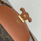 Celine Besace Cuir Bag Triomphe Black Brown Canvas & Calfskin