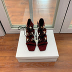 BALMAIN 25S HIGH HEELS 95MM IN OXBLOOD SUEDE WITH PEARL