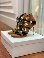 BALMAIN 25S HIGH HEELS 95MM IN DARK BROWN SUEDE WITH PEARL