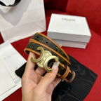 TRIOMPHE BELT 25MM REVERSIBLE IN DARK BROWN LOGO PRINT AND BROWN CALFSKIN WITH GOLD BUCKLE