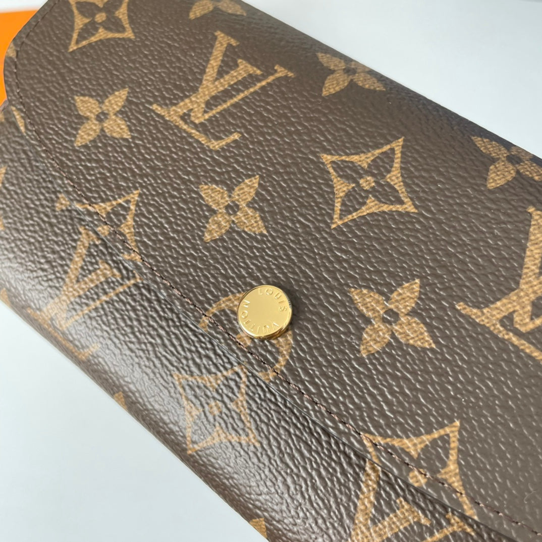 LV M60696 Emilie Wallet Brown Plum-red Monogram Canvas 221663
