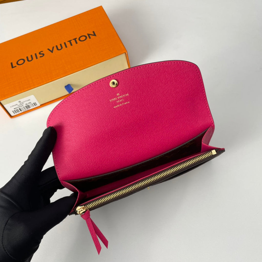 LV M60696 Emilie Wallet Brown Plum-red Monogram Canvas 221663