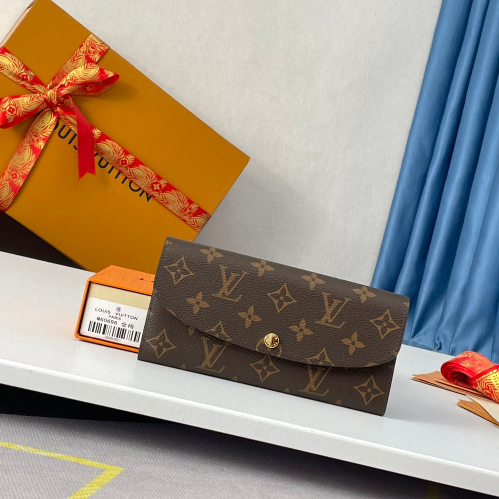 LV M60696 Emilie Wallet Brown Plum-red Monogram Canvas 221663