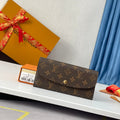 LV M60696 Emilie Wallet Brown Plum-red Monogram Canvas 221663