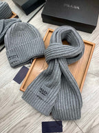 SET SCARF AND HAT IN DOVE GRAY WOOL AND RABBIT FUR 388993