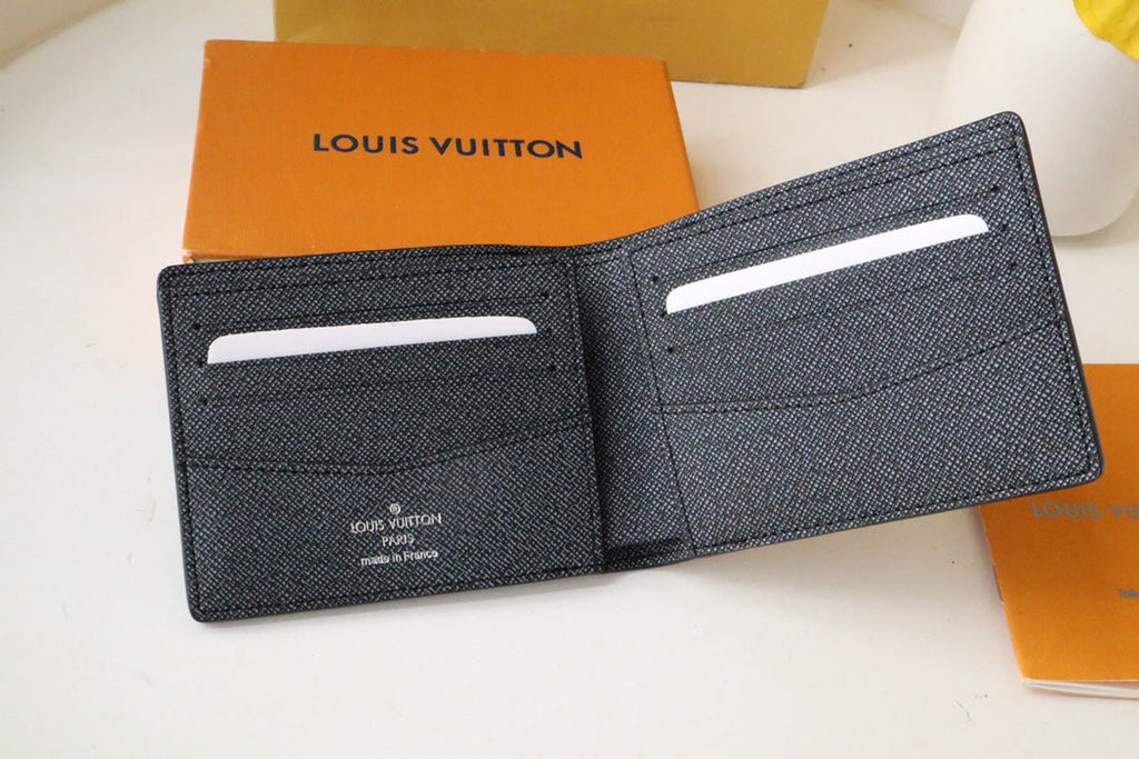 LV Logo Slender Wallet Black Blue Monogram Canvas 182771