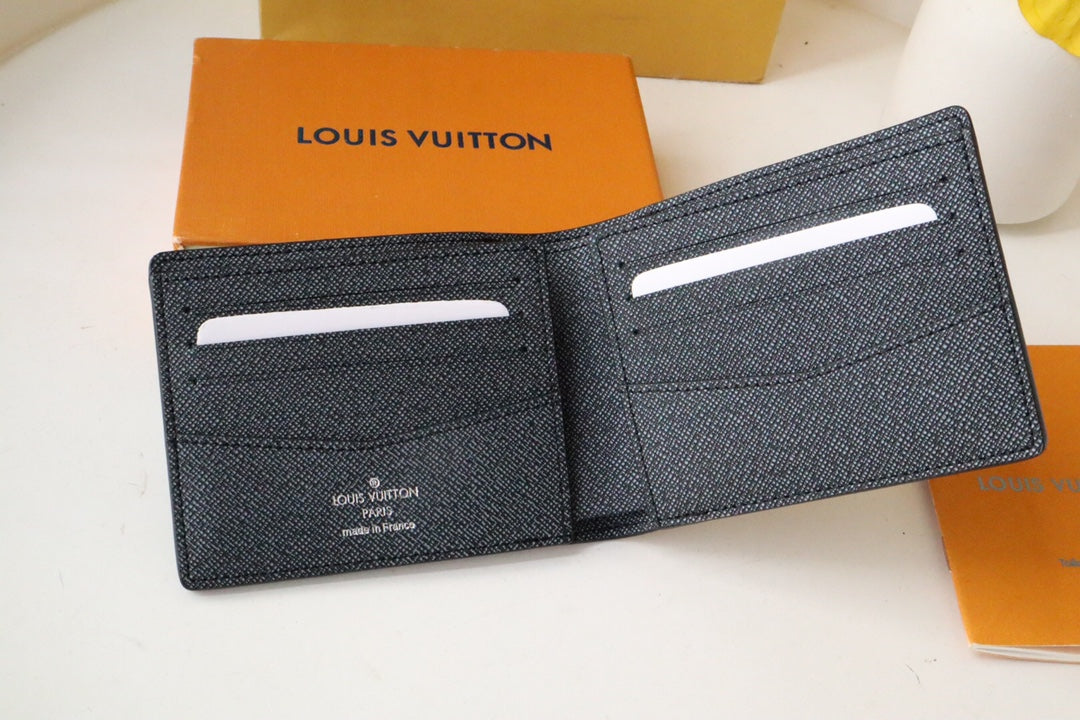 LV Logo Slender Wallet Black Blue Monogram Canvas 182771