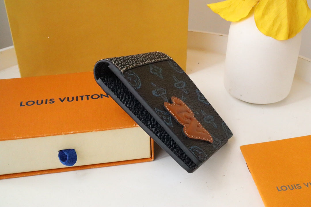 LV Logo Slender Wallet Black Blue Monogram Canvas 182771