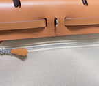 HM Pegase Pop Herbag Zip 31 White Brown Canvas Black Cowhide Leather