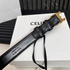 CL TRIOMPHE 25 MM BELT IN BLACK CALFSKIN GOLD HARDWARE