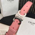 TRIOMPHE 25 MM BELT IN BLUSH PINK CALFSKIN SILVER HARDWARE