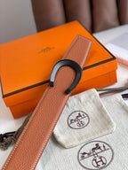 LUCK BELT BUCKLE & REVERSIBLE GINGER ORANGE LEATHER STRAP 38MM BLACK HARDWARE