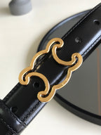 CELINE 25S BELT TRIOMPHE 25MM IN BLACK GLOSSY CALFSKIN 559675