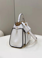 FENDI PEEKABOO MINI 23 BAG IN WHITE CALFSKIN WITH GOLD HARDWARE