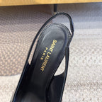 OPYUM BLACK HEEL SLINGBACK PUMPS IN BLACK GLOSSY CALFSKIN