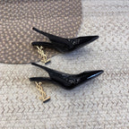 OPYUM GOLD HEEL SLINGBACK PUMPS IN BLACK GLOSSY CALFSKIN