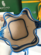 PETIT FLOT BUCKET BAG 22 IN SAPPHIRE BLUE GOYARDINE CANVAS AND LAMBSKIN TRIM