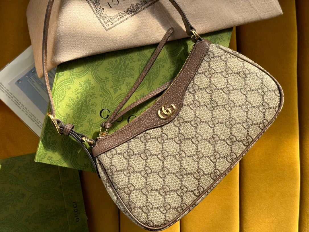 OPHIDIA GG SMALL 25 HANDBAG BEIGE AND EBONY PVC FABRIC