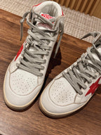 SKY-STAR SNEAKERS IN WHITE NAPPA LAMBSKIN WITH RED STAR AND HEEL TAB