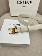 CELINE 25S TRIOMPHE 25MM BELT IN WHITE CALFSKIN GOLD HARDWARE