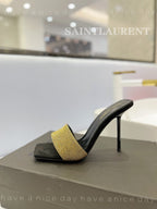 SL LUCKY GOLD CRYSTAL HIGH HEELS BLACK CALFSKIN