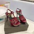 SL TRIBUTE POINED TOE SANDALS GLOSSY BERRY CALFSKIN