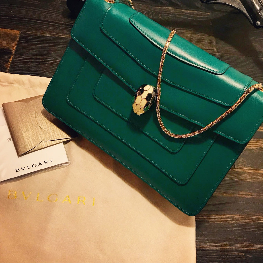 BVL Serpenti Forever Shoulder Bag 28cm Green Calfskin GHW 188642