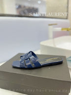 SL TRIBUTE SLIPPERS GLOSSY NAVY CALFSKIN