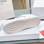 VALENTINO 25S GARAVANI ROCKSTUD UNTITLED STUDDED SNEAKERS IN WHITE LAMBSKIN
