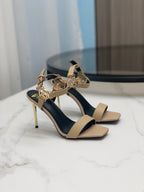 BALMAIN 25S HIGH HEELS WITH B METAL DETAIL 95MM IN LIGHT BROWN CALFSKIN