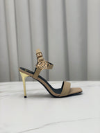 BALMAIN 25S HIGH HEELS WITH B METAL DETAIL 95MM IN LIGHT BROWN CALFSKIN